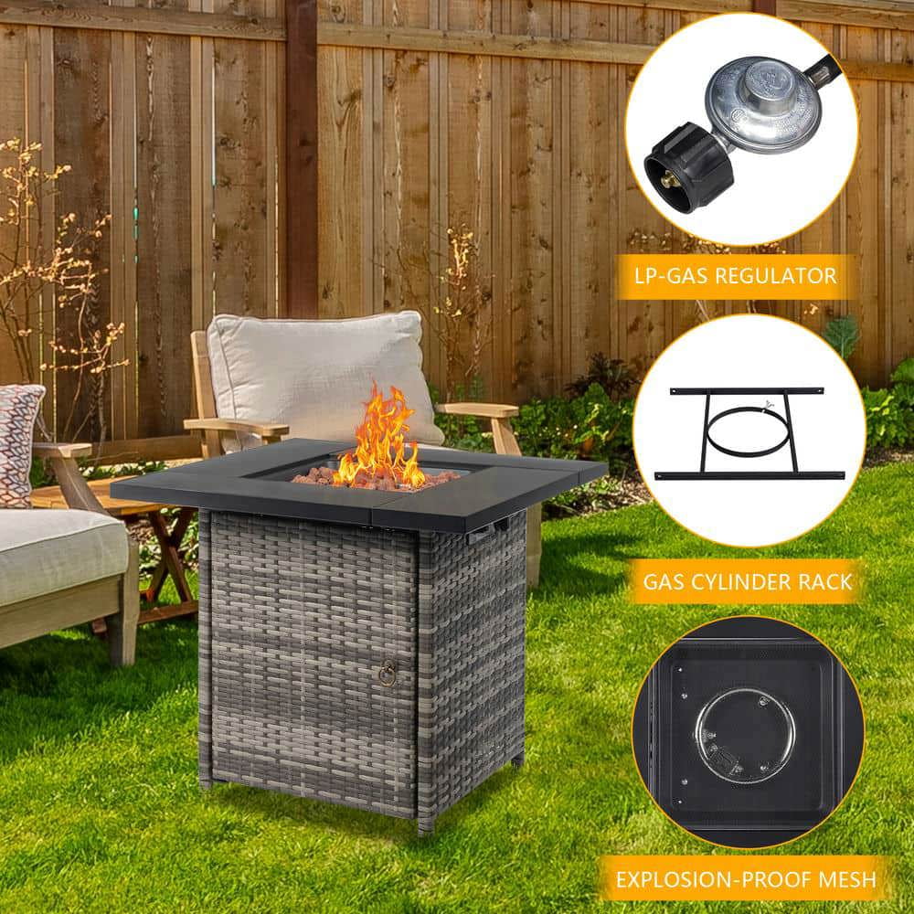 GVN Garden Fire Pit Table, Outdoor Fire Pit Table, 28" Fire Table, 50000 BTU Gas Firepit with Volcanic Stone, Black