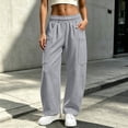 thumbnail image 2 of ZHYou No Boundarie Women's Drawstring Wide Leg Sweatpants Loose Straight Casual Track Baggy Pants with Side Patch Pockets,Gray,Size L, 2 of 7