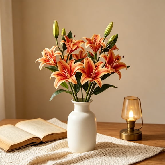 Artificial Lily Flowers, Realistic Faux Floral Arrangement Ornaments for Home and Hotel Use, Maintenance Free Wedding Decor, Lifelike Decorative Flower Pieces for Indoor Outdoor Display