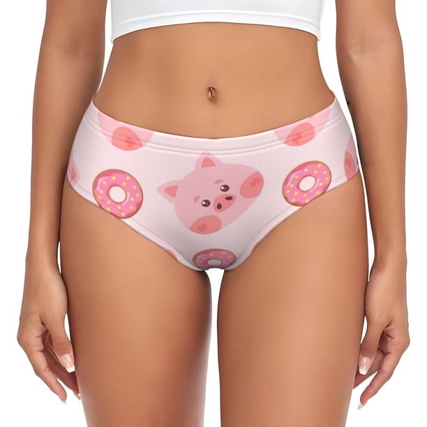 Balery Pigs Head And Donuts Ropa Interior de Algodón para Mujer con Dibujo – Braguitas Cómodas y Elásticas, Estilo Clásico-X-Small