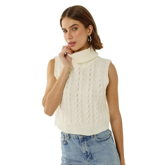 Turtleneck Knitwear Sweater Vest with Hair Braid Pattern