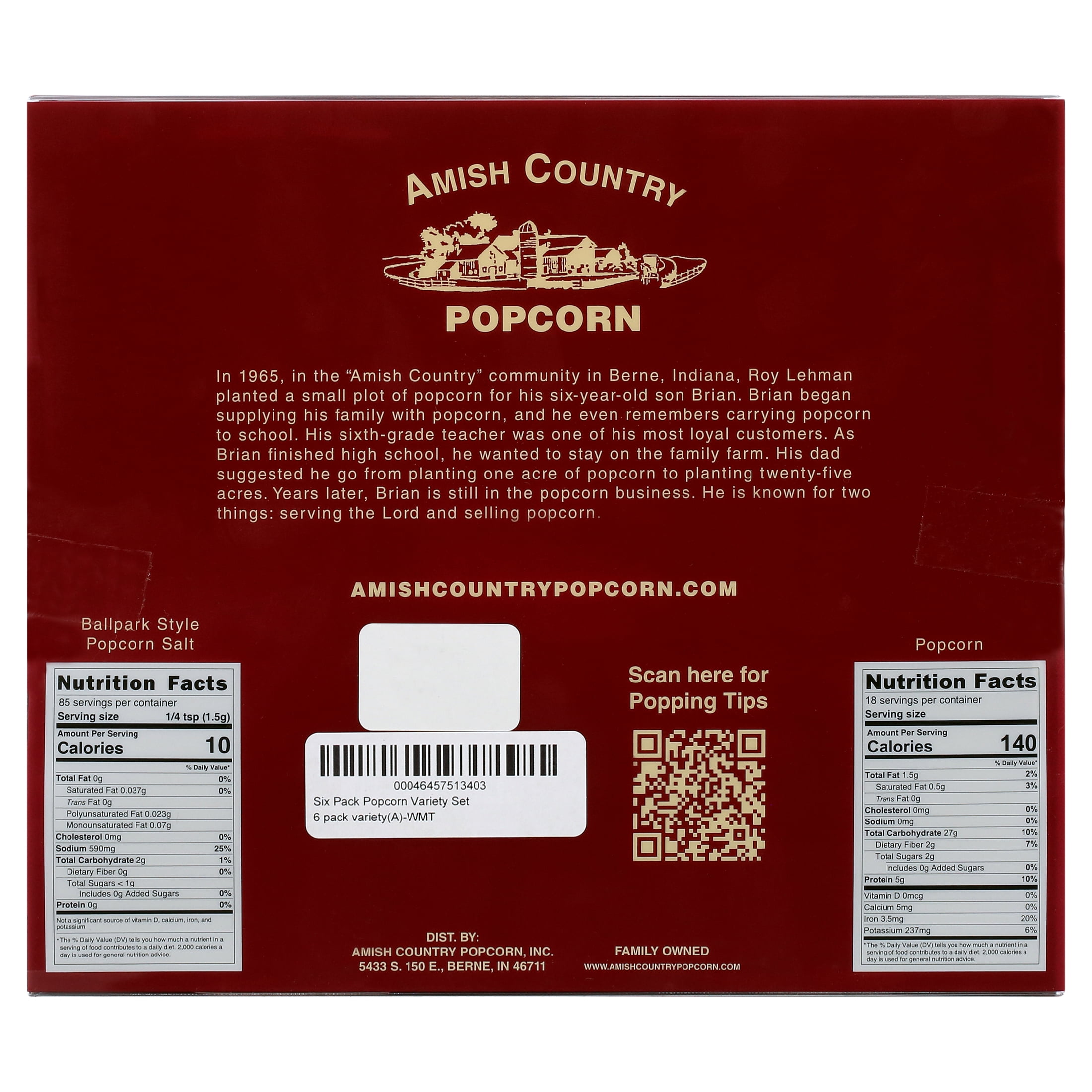 Amish Country Popcorn | Popcorn Kernel Variety Set with ButterSalt | 6 - 4 oz Bags | Old Fashioned, Non-GMO and Gluten Free