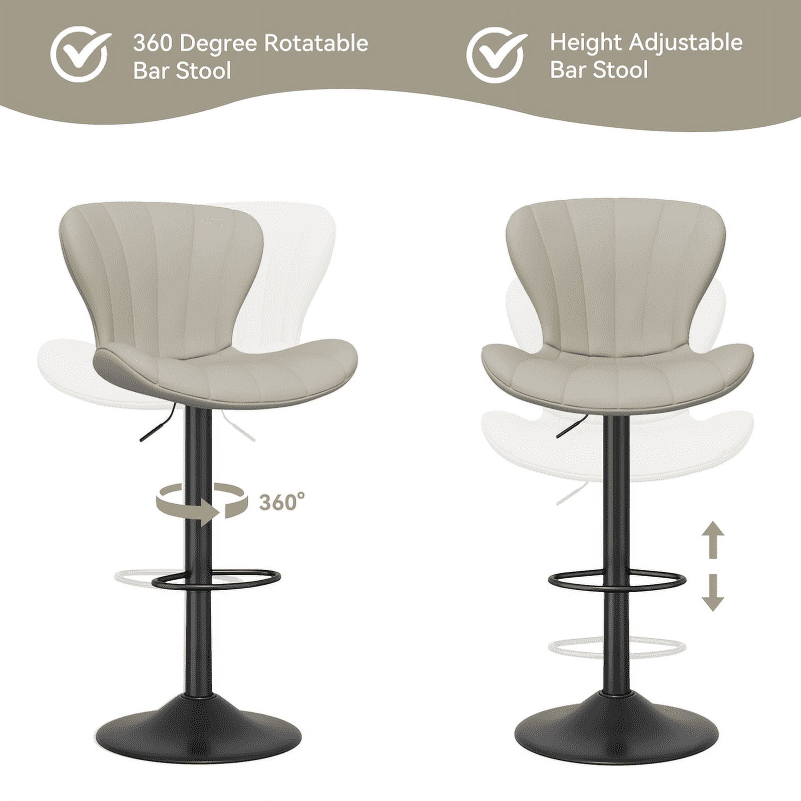 Hawsaiy Modern Swivel Bar Stools Set of 2, Faux Leather Upholstered Counter Height Bar Chairs, Waterproof Barstools for Kitchen Island & Home Bar,Khaki