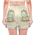 thumbnail image 3 of Women's Satin Pajama Shorts Cute Cartoon Dinosaurs Pattern with Pockets, Elastic Waist Sleep Lounge Shorts, 3 of 7