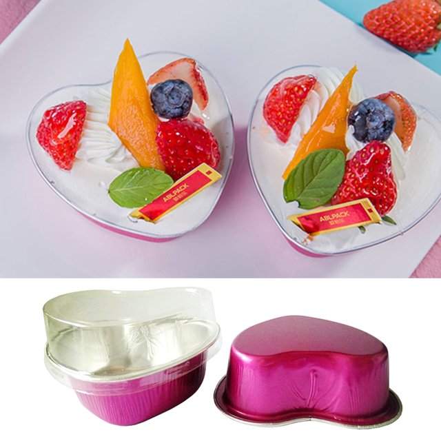 Travelwant 50Pcs/Set Heart Shaped Cake Pans with Lids, Aluminum Foil