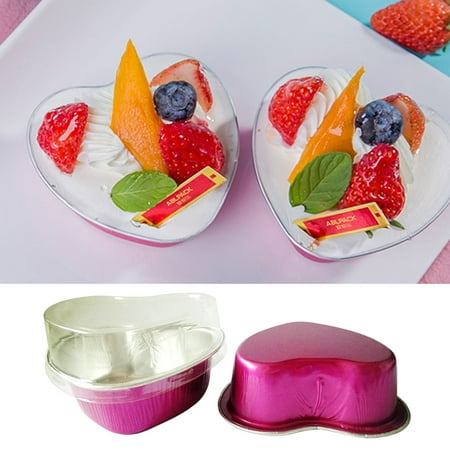 

Travelwant 50Pcs/Set Heart Shaped Cake Pans with Lids Aluminum Foil Mini Disposable Heart Cupcake Pans for Valentine s Day Wedding Parties