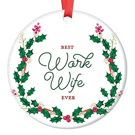 Work Wife Gift, Best Work Wife Christmas Ornament, Coworker Ceramic Present Woman Office Friend Officemate Women Co-worker Friends 3