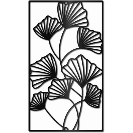 Ginkgo Leaf Metal Wall Decor Black Leaves Wall Hanging Decor Iron Wall Art Minimalist Ginkgo Lines Silhouette Sculpture Decoration Sign Rectangle Frame for Yoga Garden Balcony 12x8 Inch DIY