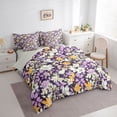 thumbnail image 3 of Homewish Countryside Flower 7-Piece Bedding Comforter Set,Rustic Botanical Floral King Bedding Sets,Purple Orange Beige Bed Sheets For Girls Teens,Ultra Soft Home Decor Reversible, 3 of 8