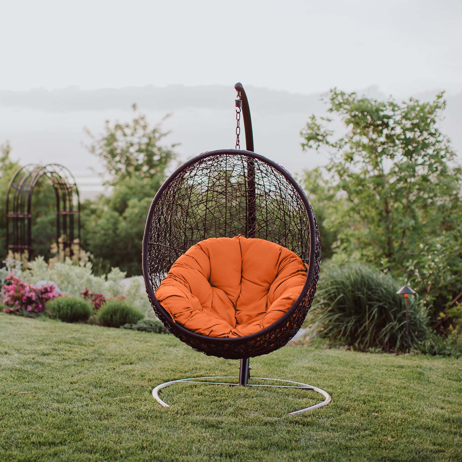 Modern Contemporary Urban Design Outdoor Patio Balcony Garden Furniture Swing Lounge Chair, Rattan Wicker, Orange - image 2 of 4
