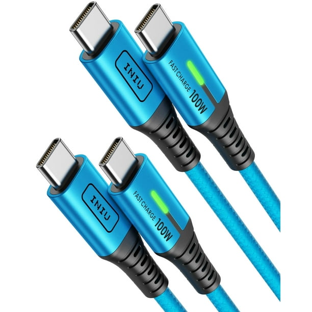 Cable USB-C INIU, paquete de 2 unidades, 6.6 pies, azul para iPhone 16, 15 Pro Max/Plus