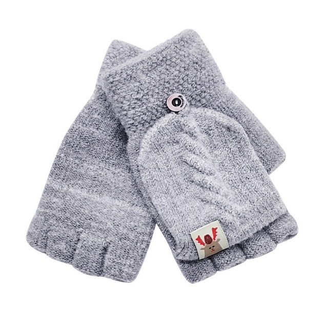 jovati Gants Sans Doigts pour Enfants Hiver Chauds Tricotés Convertibles à Rabat Mitaines Sans Doigts