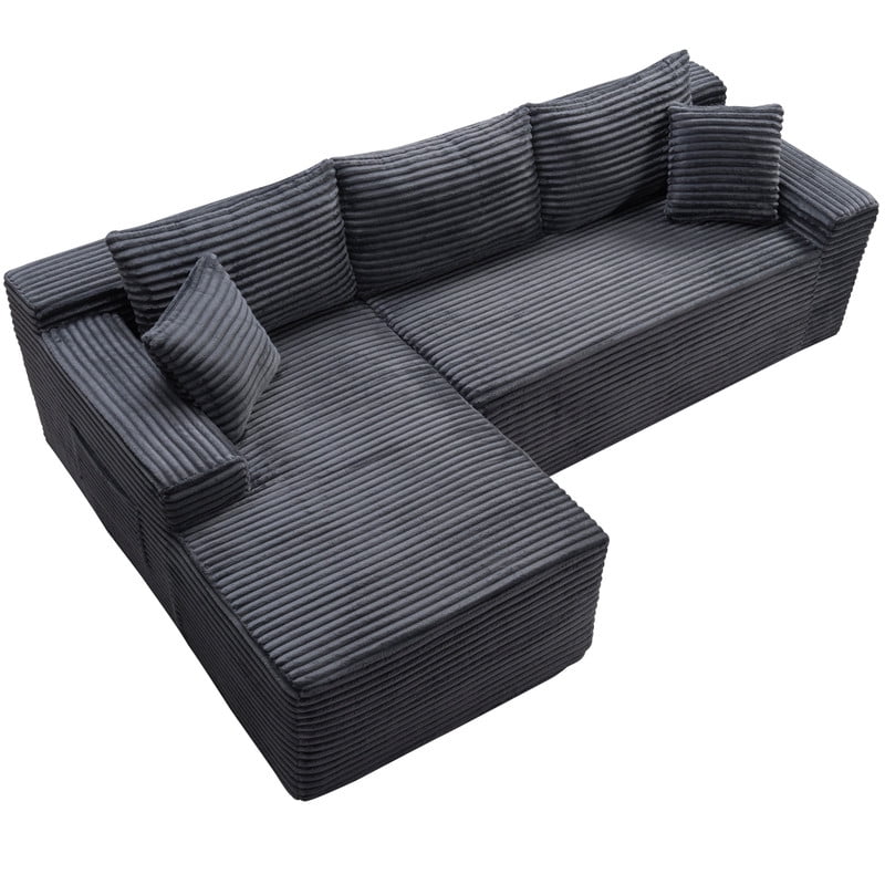 94.5" L-Shaped Modular Sectional Sofa Set with Chaise, No Assembly Required Upholstered Floor Couch, Corduroy 4-Seat Sofa