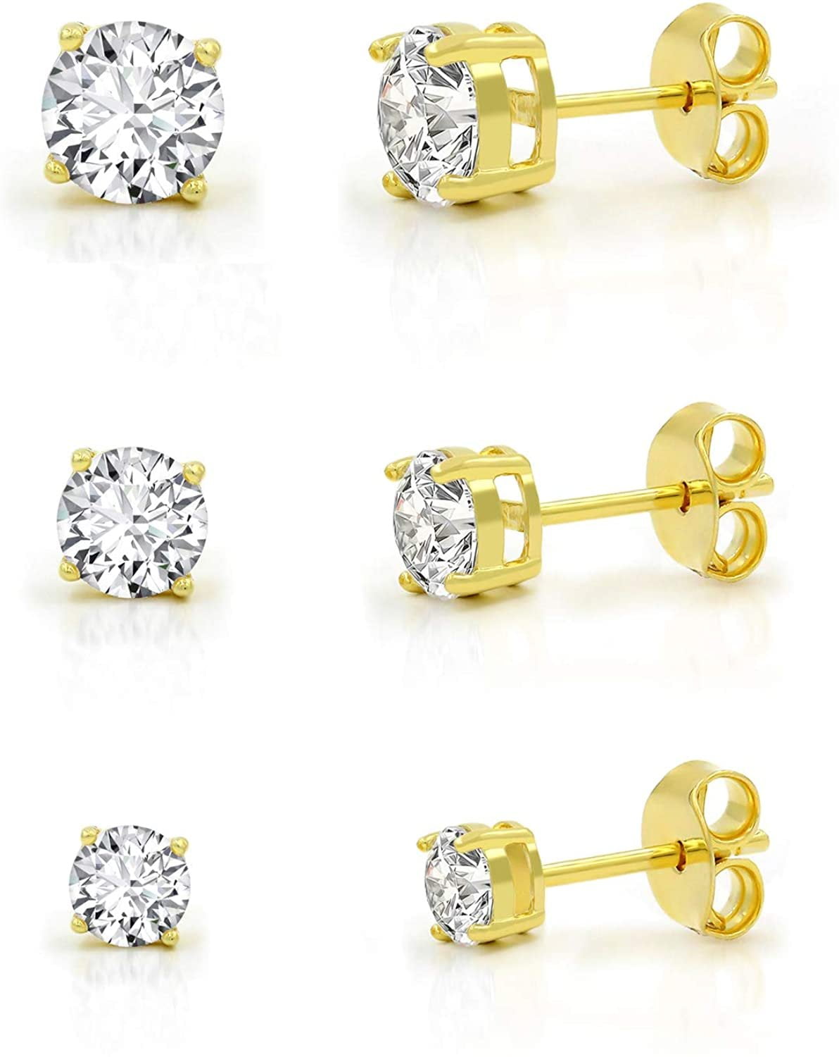 14k Gold Butterfly Backings & Sterling Silver Basket Settings Round Cubic Zirconia Simulated Canary Stud Earrings 4.00ctw 