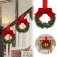 thumbnail image 2 of Mini Christmas Wreath 5 Inch Cabinet Door Hanging with Ribbon Bow Berries, Small Artificial Wreath for Kitchen Window Front Door, Farmhouse Wall Xmas Party Decor Ornament 2PC, 2 of 5