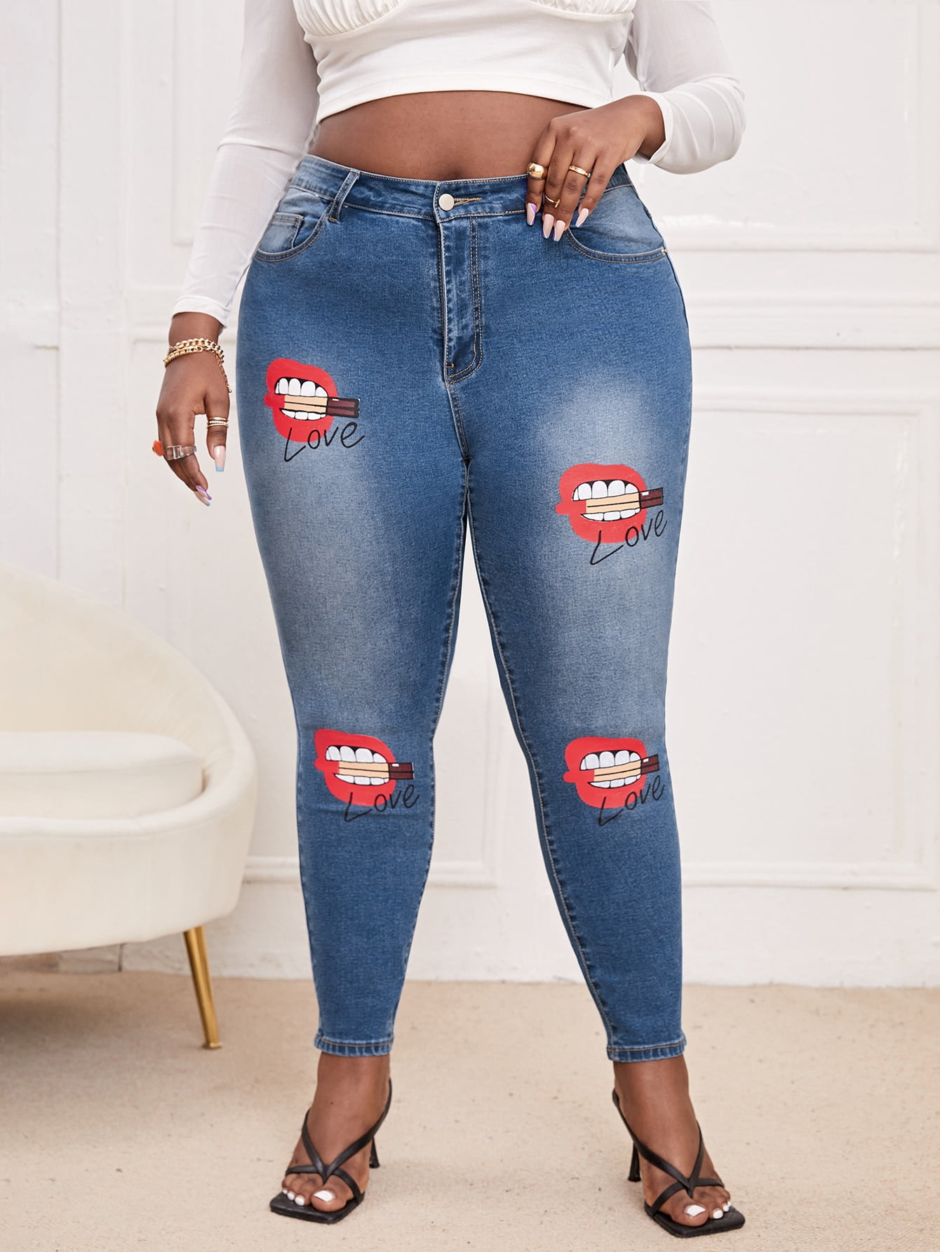 Letter Graphic Skinny Jeans - Walmart 