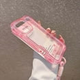 thumbnail image 3 of For iPhone 16 Clear Phone Case,3-in-1 Heavy Duty Protection,With Wrist Strap,Transparent Back,Shockproof Bumper Military Drop Protection Anti-Scratch Rugged Phone Case,Pink, 3 of 10