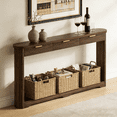 thumbnail image 2 of 70.1" Wavy-Patterned Storage Table with Drawers, Slim Console Table Behind Sofa for Entryway Hallway Living Room, Walnut, 2 of 10