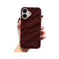 thumbnail image 1 of wonima44 Compatible with iPhone 16 Case, Cute Wave Water Ripple Pattern Case for Girls Women, Slim Satin Glossy Soft Silicone TPU Bumper Shockproof Protective Phone Cover for iPhone 16 - Wine Red, 1 of 1