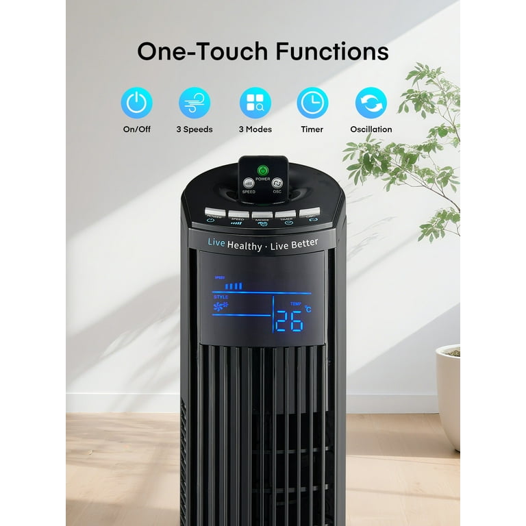 FOHERE Tower Fan, 36" Oscillating Tower Cooling Fan with Remote Control, 12-Hour Timer and Sleep Mode, Portable Stand up Floor Bladeless Fan (Black)