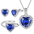 thumbnail image 6 of Juwaliy Women Sapphire Heart Jewelry Set Necklace Earrings Ring September Birthstone Jewelry Set 925 Sterling Silver Birthday Mother's Day Gift, 6 of 8