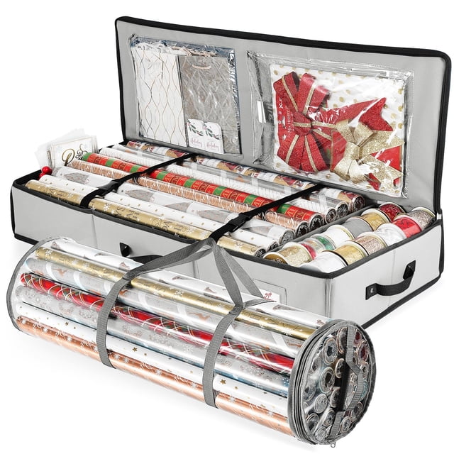 Recipiente de almacenamiento de papel de regalo y soporte de papel de envoltura transparente