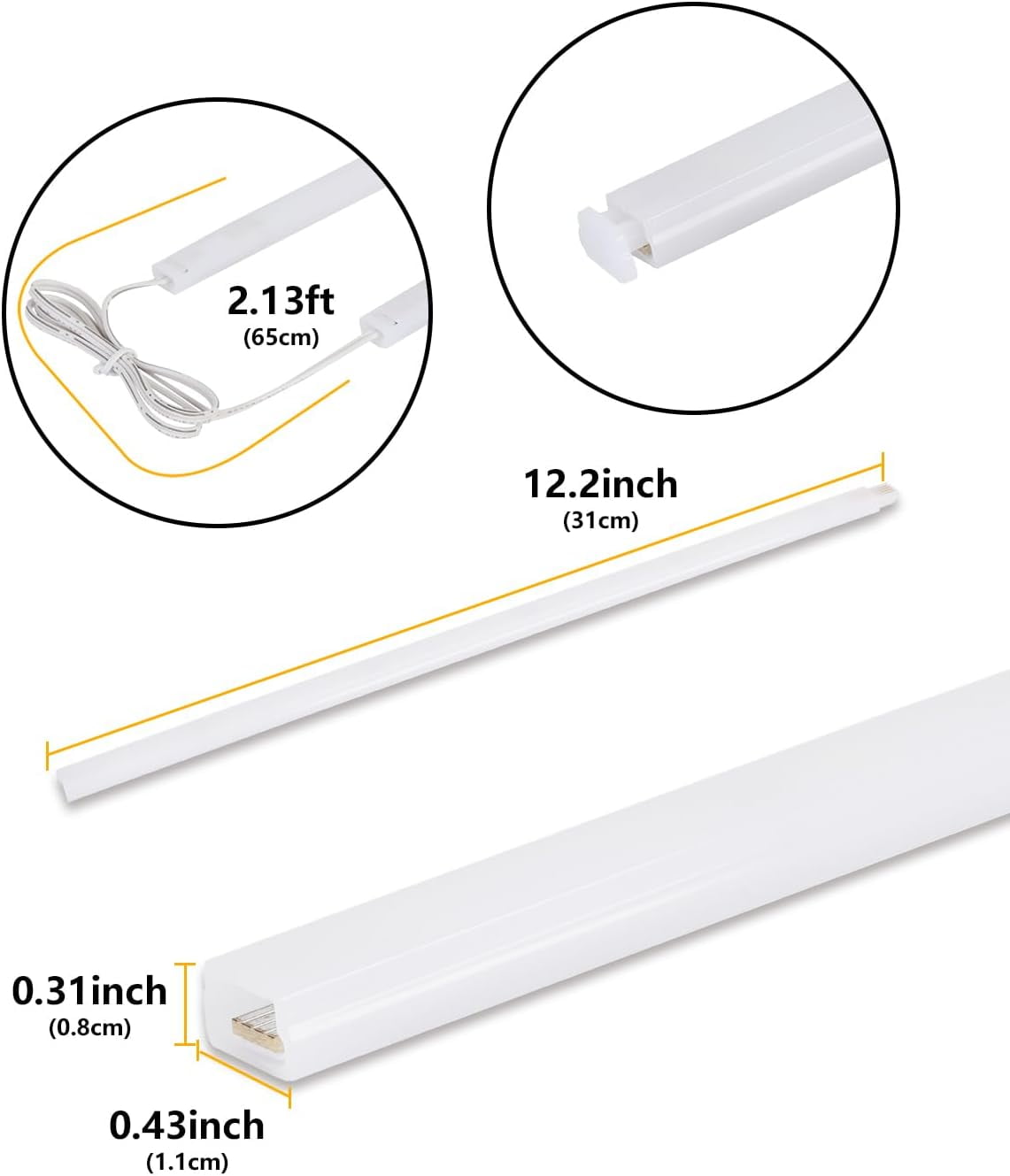 12-Inch LED Under-Cabinet Lights, 3000K (6 Count) Seamlessly Linkable Strip Light Bars Kit