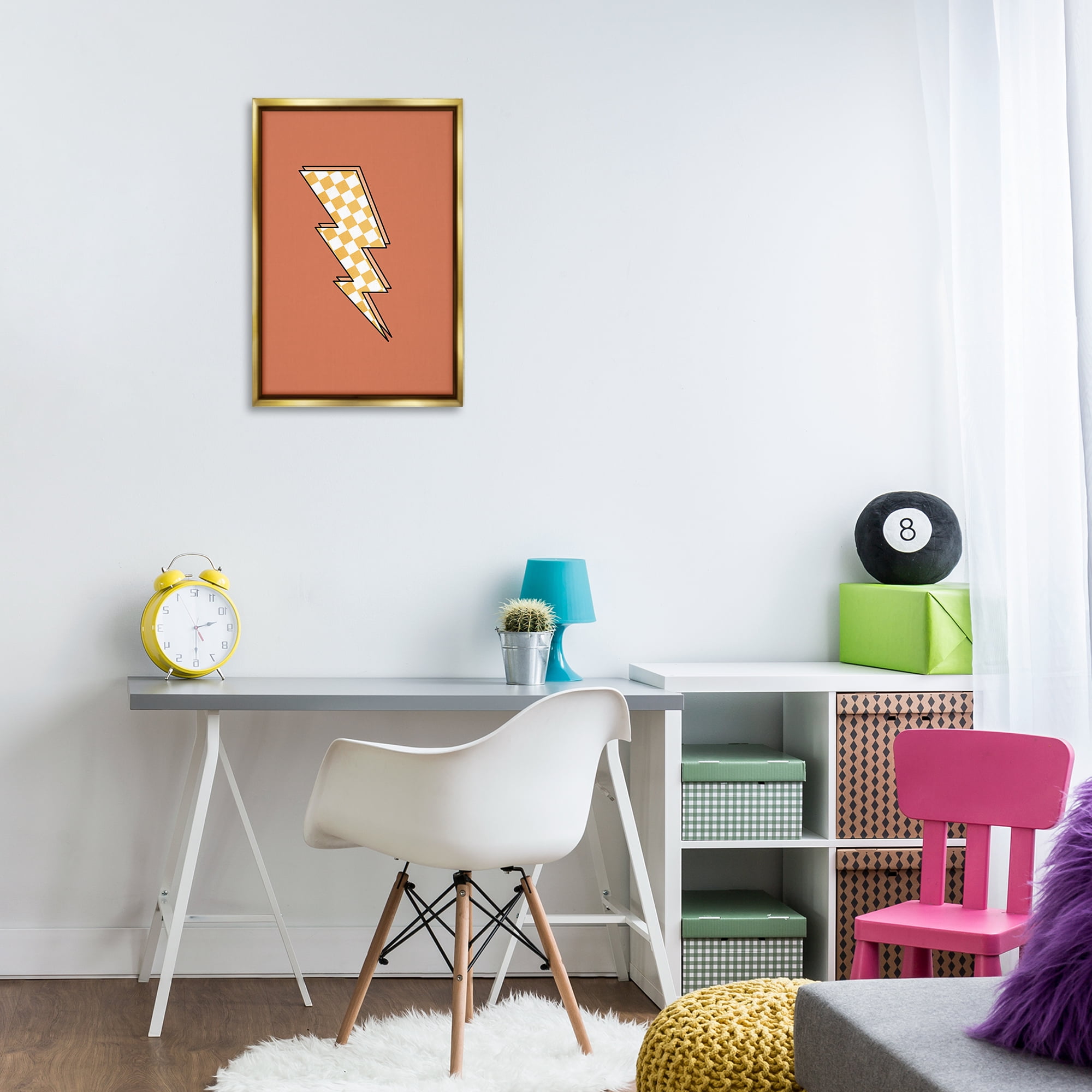 Stupell Industries Checking Lightning Bolt Abstract Painting Gold Floater Framed Art Print Wall Art, 17 x 25