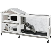 Gowoodhut Large Rabbit Hutch Outdoor with 6 Wheels, Wooden Indoor Bunny House Rabbit Cage with Run, for Small to Medium Pets