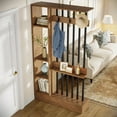 thumbnail image 4 of Finmind 71-inch Wall Room Divider, Freestanding Wood Room Divider Bookcase with Shelves & Coat Hooks, Industrial Wall Partition for Living Room, Brown, 4 of 9