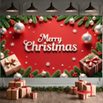 thumbnail image 5 of Red Theme Merry Christmas Banner Silver Ornaments Christmas Display Pine Branches Gift Boxes Xmas Backdrop for Christmas Party Home Decoration Indoor Gathering, 5 of 9