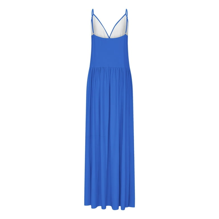 Vetsdori Womens Sleeveless Maxi Dresses Party Casual Slip Dress Summer Cocktail Plain,Pleated Tank Dress for Ladies V-Neck, Women's, Size: Small, Blue