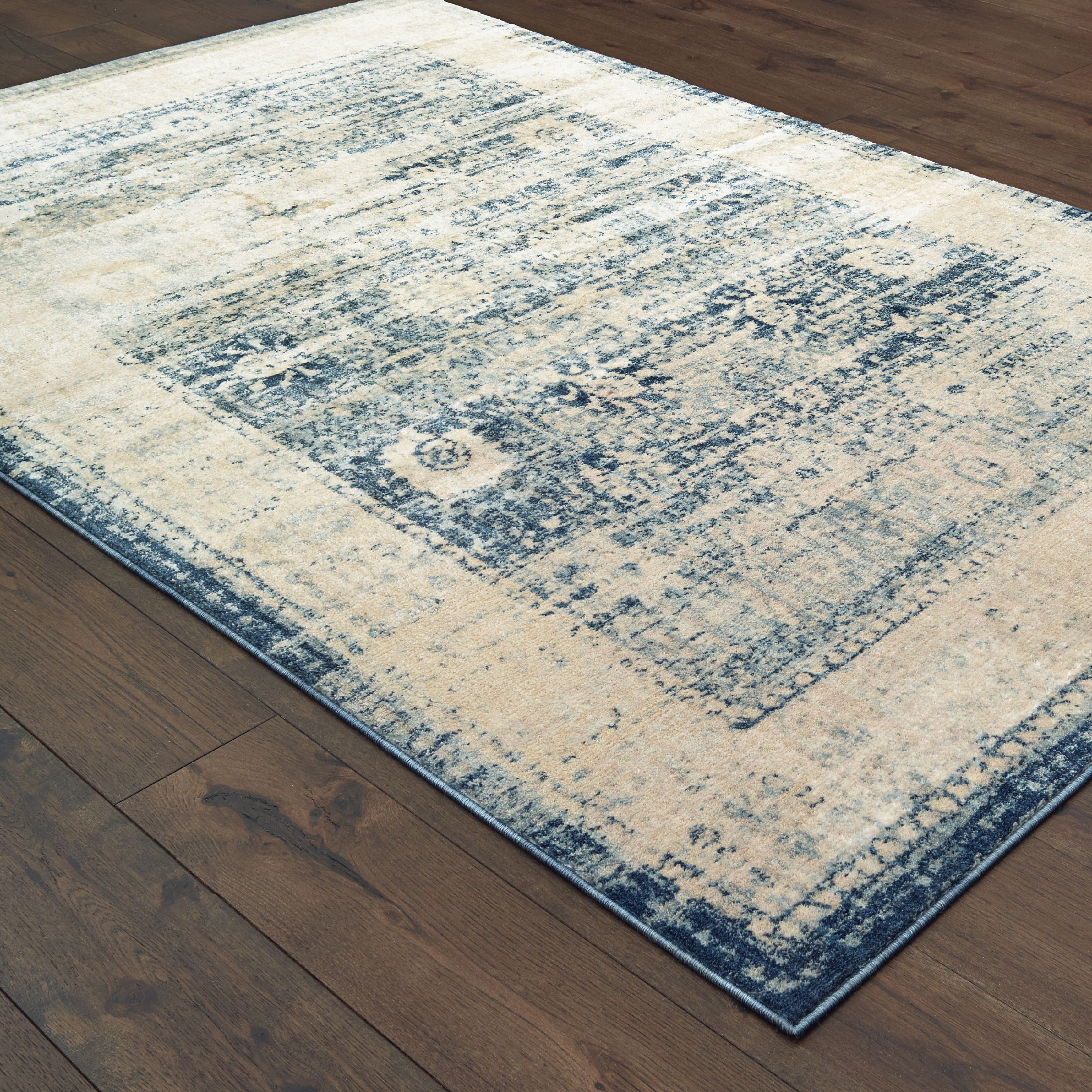 Avalon Home Penelope Blue Distressed Border Traditional Area Rug or Runner, Multiple Sizes