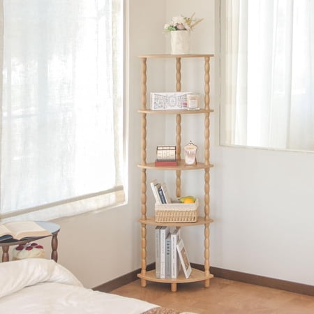 Corner Bookshelf, 5-Tier Corner Shelf Stand, Modern Corner Plant Shelves with Storage for Bedroom Bathroom Kitchen Living Room Rustic Walnut