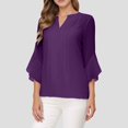 thumbnail image 2 of Ladies' Solid Color Leaf Three Quarter Sleeve Fashionable And Casual Loose V Neck Shirt, 2 of 2