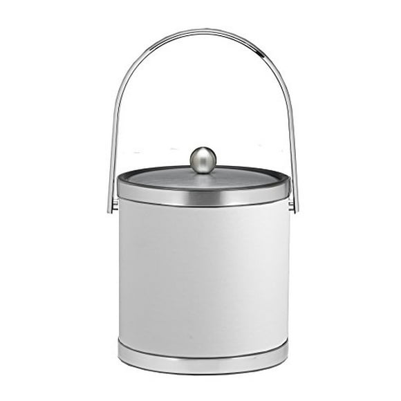 Kraftware Corp. 50654 Sophisticates White W/ Brushed Chrome 3 Qt Ice Bucket W/ Track Handle,& Metal Cover