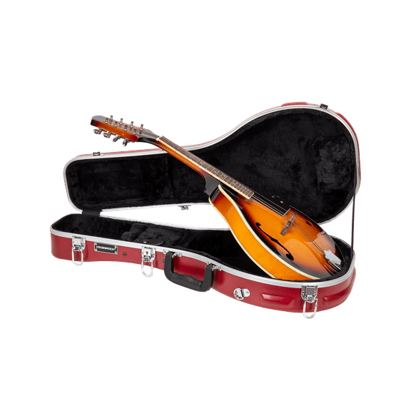 Crossrock A-style Mandolin Case | ABS Molded Hardshell with Security Lock, Metal Feet, and Detachable Straps-Red