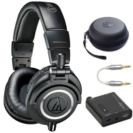 Audio-Technica ATH-M50xMG Professional Studio Headphones w/ Portable Amplifier + Case Bundle includes Headphones, Indigo Portable Headphone Amplifier w/ Bass Boost EQ, FiiO L16 Audio Cable and (Best Audio Technica Headphones For Bass)