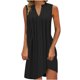 thumbnail image 2 of Puntoco Vestido De Manga Corta Con Cuello En V, Vestido Sin Mangas Plisado Con Cuello En V De Color Sólido Para Mujer De Verano Negro M, 2 of 5