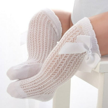 

QWZNDZGR New Cute Bowknot Baby Girls Socks Thin Mesh Breathable Solid Color Kids Knee High Socks Summer Infant Toddler Hollow Out Socks