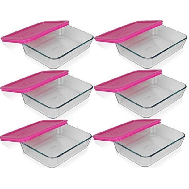 pyrex 3cup rectangle glass food storage containers with pink plastic
