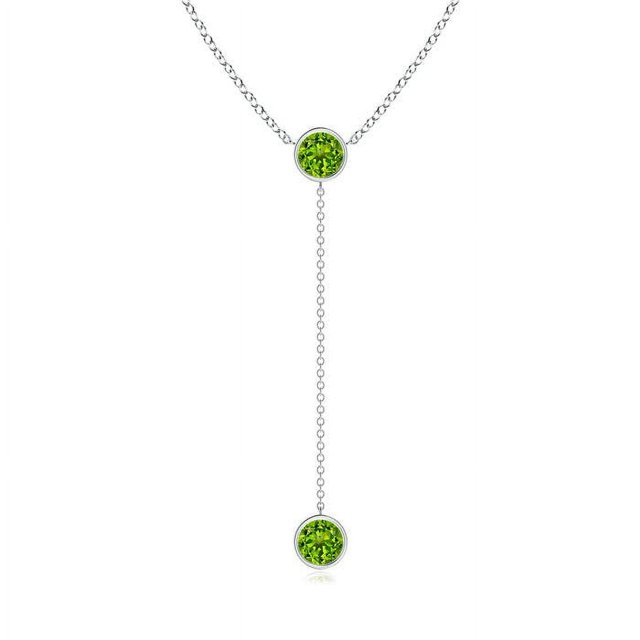 Angara Collier Péridot Naturel - Collier Style Lariat Péridot Rond 1.9 ct en Platine pour Femmes