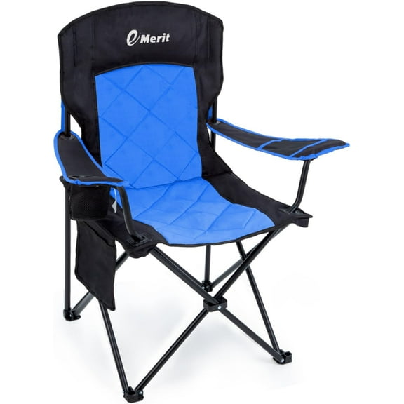 Oversized Padded Camping Chair, 350LB Heavy Duty Quad Fold Chair with Arms, Collapsible Outdoor Chairs with Lumbar Back & Cup Holder