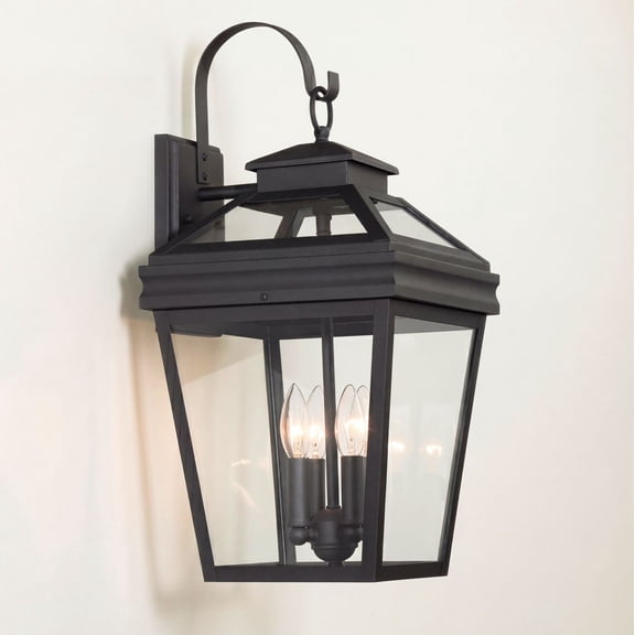 John Timberland Stratton Street Mission Outdoor Wall Light Fixture Textured Black Lantern 22" Clear Glass for Post Exterior Barn Deck House Porch Yard
