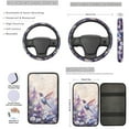 thumbnail image 3 of Jeiento Hummingbird Car Seat Cover Set Daisy Steering Wheel Cover Seat Belt Covers Center Console Pad Coasters Lipstick Sleeve Pouch Key Ring, 13 pcs Set, Purple, 3 of 8