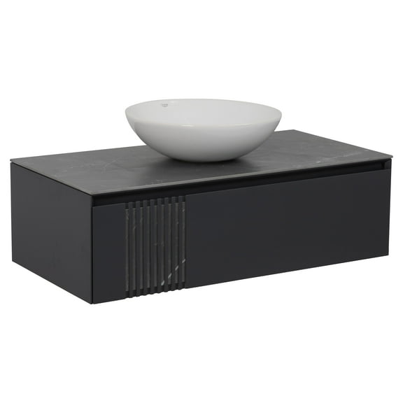 Modern Wall-Mount Bathroom Vanity with Washbasin | Manhattan Concrete Collection | Non-Toxic Fire-Resistant MDF-40"-Omega Collection R-line 24"