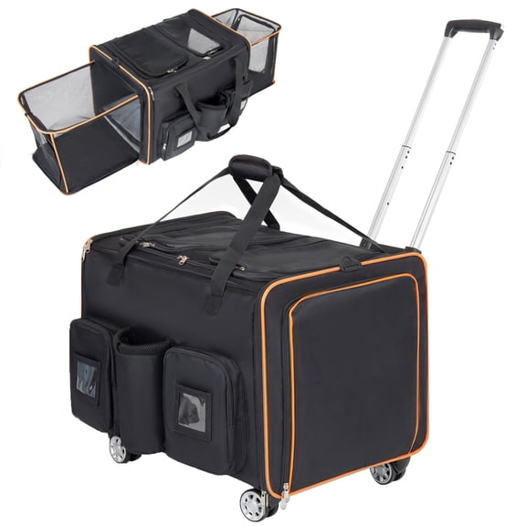 2 in 1 Large Cat Carrier for 2 Cats, Rolling Pet Carrier with Wheels, Expandable Foldable Double Pet Carrier with Removable Divider, Breathable Mesh Oxford, Cat Travel Crate for Car/Camping/Vet,