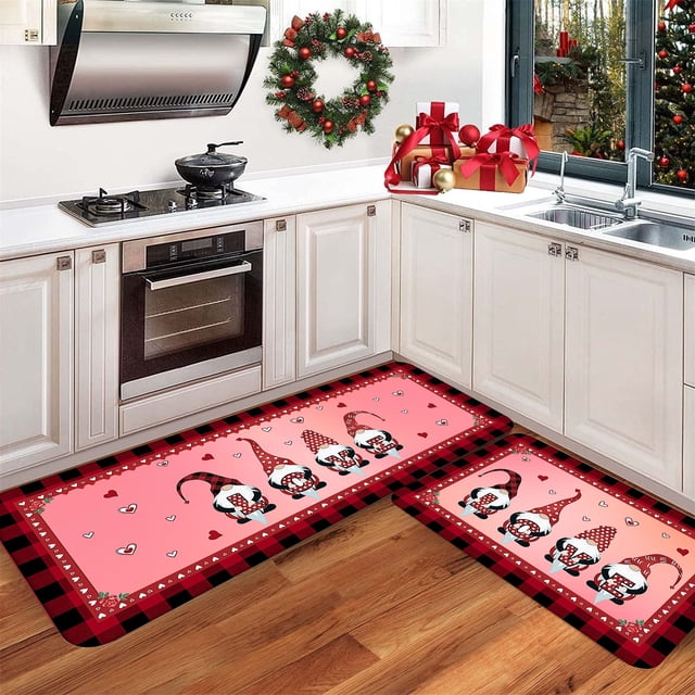 Riforla Valentine's Day Kitchen Carpet (2 Pieces) S Kitchen Carpet Washable Cushion Comfortable Kitchen Carpet Set Carpet D