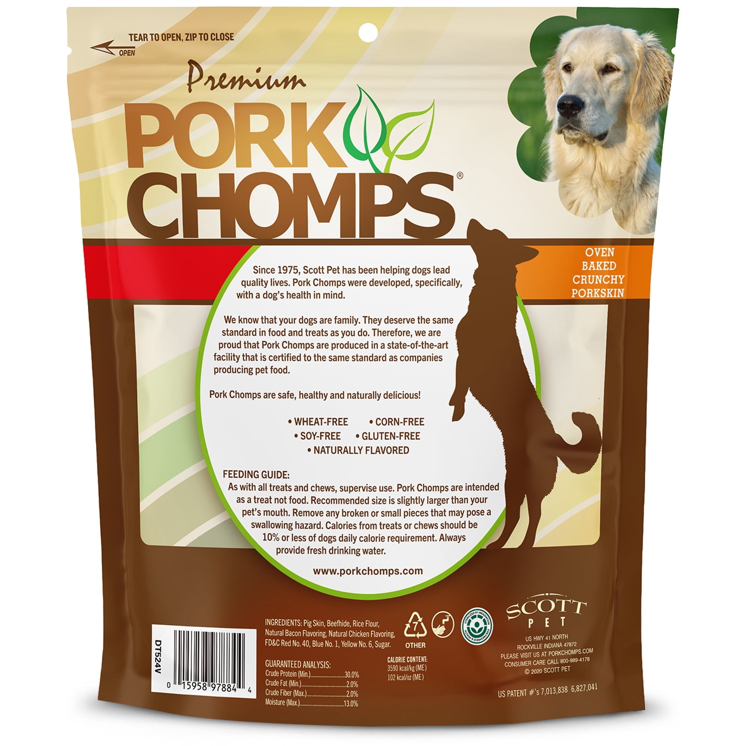 Pork Chomps Premium Dog Treats, Crunchy, Bacon and Chicken Flavor, 4 in, 12 ct