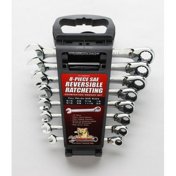 Cougar Pro 8 Pc. Sae Full Polish Ratcheting Combination Wrench Set (5/16In To 3/4In)